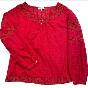 Calvin Klein Red Blouse with Doily Detailing